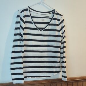Sonoma  Striped V-Neck Long Sleeve Top Size Large